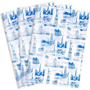 MR FIVE 60 Sheets Blue American Buildings Tissue Paper Bulk,14" x 20",Blue Iconic Buildings Pattern Tissue Paper for Gift Bags,Blue Tissue Paper for Independence Day 4th of July Holiday Party