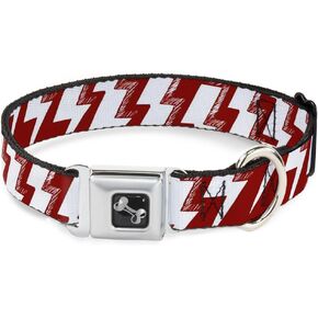 Dog Collar Seatbelt Buckle Lightning Bolts Sketch Red White 15 to 26 Inches 1.0 Inch Wide
