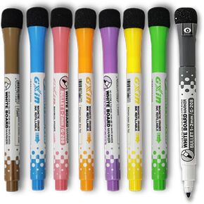 Magnetic Dry Erase Whiteboard Markers | 8 Pack Fine Tip Dry Erase Markers with Eraser | Low Odor Erasable Pens Perfect for writing on Whiteboards, Dry-Erase Boards & Fridge Calendars
