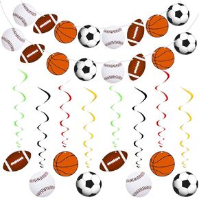 18 Pieces Sports Party Decorations Sports Themed Birthday Party Supplies 2 Banner 16 Hanging Swirl Basketball Football Soccer Baseball Paper Bunting Garland