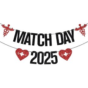 Match Day 2025 Banner, Happy Match Day Banner, Residency Match Day Party Decor, Medical School Graduation Party Decorations, Black and Red Glitter