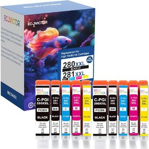 10 Pack 280 281 Ink Cartridge Replacement for Canon PGI 280XXL CLI 281XXL Ink Cartridges for TR8620a TR8520 TR8620 TR8600 TR7520 TS6120 TS6220 TS9120 TS6320 TS9521C TS9520 TS6320 Printer