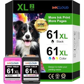 INKCLOUD 61XL XXL Ink Combo Pack Compatible with HP 61 Ink Cartridges for HP Envy 4500 4502 5530 5534 Deskjet 3050A 1000 1010 1512 3054 Officejet 1051 4630 4635 Printer (1 Black 1 Tri-Color)