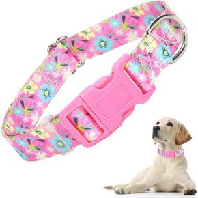 Girl Dog Collars للكلاب المتوسطة ، طوق الكلب الوردي اللطيف مع أنماط زهور بوهو ، طوق الحيوانات الأليفة المريحة القابلة للتعديل لخاس