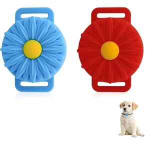 FuninCrea Sunflower Pet Apple AirTag Case for Collar, Durable Silicone AirTag Holder for Dogs and Cats Summer Anti-Lost AirTag Cover Suitable for AirTag 2021 (Red+Blue)