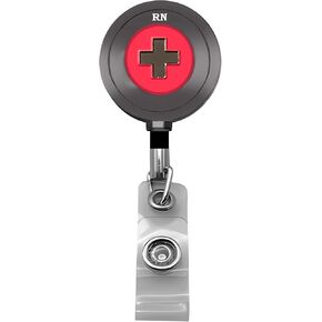 Emergency Medicine Badge Reel. Red. Heavy Duty Metal Retractable ID Badge Holder with Swivel Alligator Clip, Nylon Cord. ED Doctor, Physician, PA, Nurse RN, EMS, EMT, MA, ED Staff...