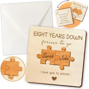 8th Anniversary Wood Gifts for Him Her - Happy 8 Year Anniversary Card Gift for Husband Wife, 8th Wedding Anniversary Cards for Couple, Eight Years Anniversary Ideas for Women Men