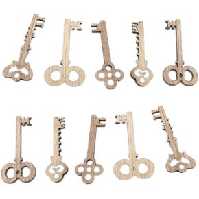 100 pcs Wood Trim Wooden Decor Vintage Keys Key Wooden Cutouts Christmas Tree Ornament House Ornaments Keys Pendant Wood Handicraft Key Ornament Wood Chips Decorations Crafts