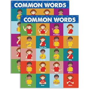 5M BOX 2 Pcs 16x20 Sign Language Poster for Classroom No Frame - Includes Everyday and Commonly Used Words Sign Language Chart for Kids. ASL Canvas Poster for Classroom (Commonly Used Words)