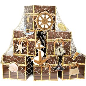 17 PCS Pirate Party Boxes Pirate Pirate Party Party Decorations Treasure Creases Wooden Boxes Birate Fishing Net Adventure Birthday Birlboard Boxes String for Adventure Birthday Party Decoritions