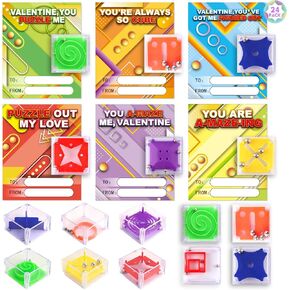 Valentines Day Cards for Kids, 24 Pack Balance IQ Maze Game Toy Set with Valentines Day Cards for Valentine School Party Favors for Kids Boys Girls, Kids Exchange Valentines Day Gifts