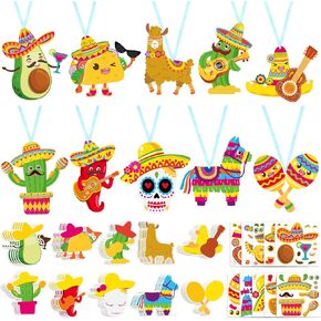 Dianelhall 50 Pcs Fiesta Craft Kits for Kids Cinco De Mayo Arts and Crafts DIY Cactus Taco Sticker Ornament Make Your Own Mexican DIY Projects for Carnivals Taco Tuesday Home Classroom Holiday Party
