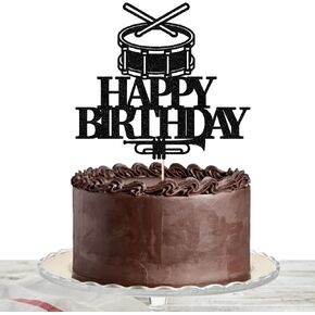 Drum Happy Birthday Cake Topper- with Drum Set for Music Theme ，Drummer Birthday Party or Rock Band Concert Theme Party Decor