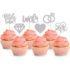 24Pcs Bride To Be Cupcake Toppers Rose Gold Glitter Love I Do Cake Decorations Heart Ring Diamond Cupcake Picks Wedding Engagement Bridal Shower Party Cake Decorations Supplies