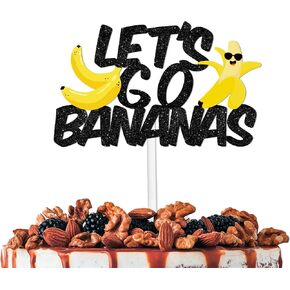 Black Glitter Banana Cake Topper Cheer to Let’s Go Banana Theme Party Decoration Supplies Men Women Children Happy Birthday Anniversary Wedding Party Decor Supplies
