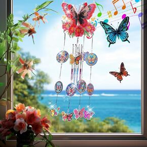 Diamond Art Wind Chime Kits for Adults, Butterfly Diamonds Suncatcher Paint by Number, DIY Gift Hanging Ornaments Crafts for Adults, Home Garden Decor