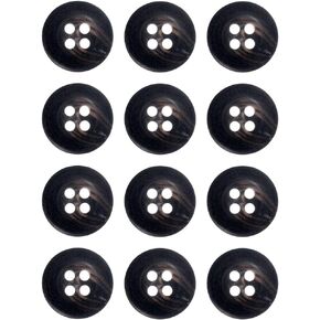 Mibo 12pcs Polyester Rod Horn Button - 4 Hole - Wide Dome Rim - 24L(15mm) - Black Mix - Matte Finish