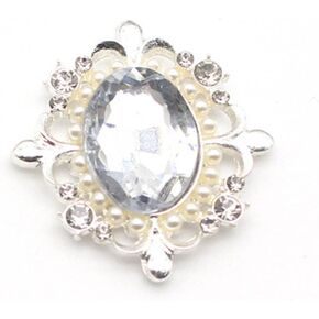 3PCS 31x34mm Oval Pearl Rhinestone Alloy Buttons Flatback Embellishments Decorative Button for Dress Jewelry Brooch Earring Accessory (Dark Blue)