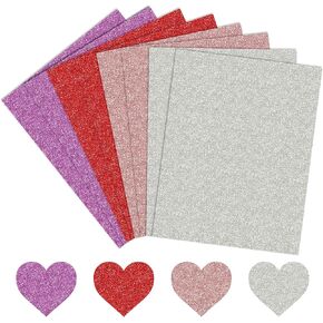 40 Sheet Valentine's Day Glitter Cardstock Red Pink Silver Thick Paper Cards 92LB/250GSM Colored Scrapbook Paper For Prints DIY Craft Supplies, 8.5 x 11 Inch