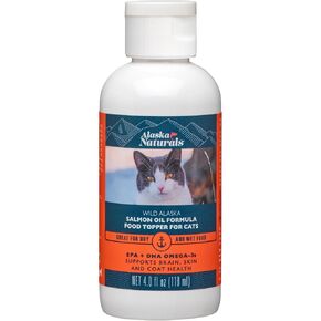 Alaska Naturals - Wild Alaska Salmon Oil Formula Cat Food Topper - EPA و DHA Omega -3 - ملحق للقطط الصحية ، معطف لامع - مصنوع في الولايات المتحدة الأمريكية - زجاجة 4 أوقية