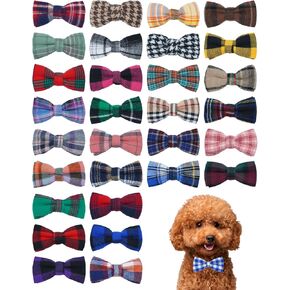 PET SHOW 50Pcs Plaided Large Dog Bow Ties Dog Bowties Doggies Bulk for Medium Big Pet Collar Attachment for Girl Boy Cat Kitten Summer Valentines Holiday Christmas Birthday Wedding Costumes