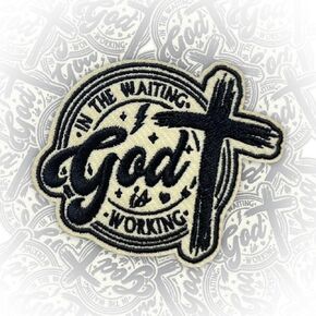 in The Waiting God is Working Cross Patch 3 Inches Christian Religious Jesus Bible Verse Iron On/Sew On Embroidery Fabric Applique Patches for Trucker Hats Clothes Backpack DIY Accessories