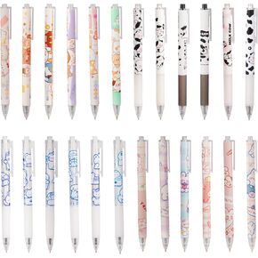 24 Pcs Cute Cow Pens Retractable Gel Pens Kawaii Bear Pens for Aesthetic Office and School Supplies