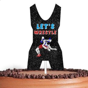 Black Glitter Wrestling Singlet Cake Topper Pick for Let’s Wrestling Theme Decor Supplies Boys Men Wrestler Happy Birthday Party Decorations
