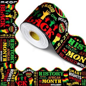 Outus 68 ft Black History Month Bulletin Board Borders Kente Cloth Bulletin Board Decoration Africa American Straight Rolled Border Trim Paper Celebration Decoration for Classroom School Windows Wall