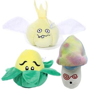 3 PCS PVZ Plant and Zombies Plush Plants Sets 1 2 Stuffed Soft Toys Garlic, Corn, Purple Mushroom, PVZ Figure Doll, Great Gifts for Boys and Girls