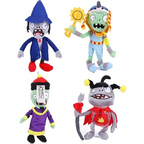 4 PCS PVZ Plant and Zombies Plush Zombies Sets 1 2 Stuffed Soft Toys Wizard Zombie, Sun Zombie, Red Boy Zombie, Sticker Zombie PVZ Figure Doll New