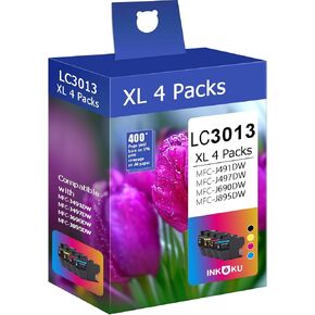 LC3013 XL Ink Cartridges High Yield Replacement for Brother LC3013XL LC3011 Ink Cartridges Work with Brother MFC-J497DW MFC-J491DW MFC-J895DW MFC-J690DW Printer (BK C M Y 4 Pack)