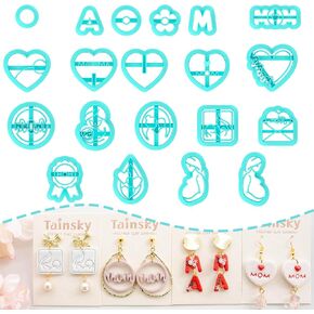 Tainsky Mother's Day Polymer Clay Cutters, Mom Clay Cutters, 20 Shapes Clay Cutter for Polymer Clay Jewelry, Mother Love Mom Polymer Clay Earring Cutters, Mama Earring Cutters for Polymer Clay