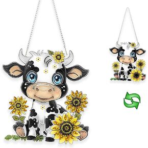 Yunzlly Hanging Diamond Art Ornament Double Sided Kit Smile Cow, Special Crystal Diamonds Painting Pendant Kit for Adults, DIY Acrylic Gem Painting Board Kit