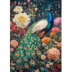 MAXBYE Peacock Diamonds Painting Kits for Adults, Blossom Flowers Diamond Art Kits for Adults, DIY 5D Full Round Drill Diamond Art Painting Gem Art Kits for Home Wall Decor 12x16inch