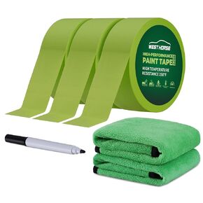 Car Painting Masking Tape, No Residue Green Automotive Painters Tape - Heat/Water Resistant Auto Car Tape for Painting, Provide Sharp Paint Line - 0.7 Inches x 60 Yards, 6 Rolls
