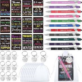 Pasimy 48 Pcs Christmas Inspirational Gifts Bulk 12 Motivational Mini Notepads 12 Positive Ballpoint Pens 12 Keyrains 12 Organza Bags Coworker Employee Appreciation Gifts Set(Colorful)