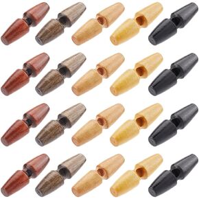 GORGECRAFT 70Pcs Oval Wooden Buttons Horn Toggle Shape Buttons Accessories 2 Holes Wood Sweater Coats Buttons for Jacket Clothing Sewing DIY Art Craft Projects, 7 Colors