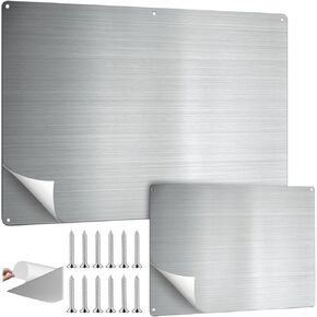 2 Pack Magnetic Board for Wall for Magnets 17.5" x 11.5" and 9.5"x 6.5" Stainless Steel Plate with Back Adhesive Mounting Screws for Bulletin Board Magnets Spice Jar Wall Fridge Display