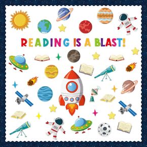 99Pcs Back to School Outer Space Bulletin Board Classroom Decoration Planets Galaxy Reading Cutouts Name Tags Boarder Trim Back to School Party Supplies Classroom Chalkboard Wall Door Decor