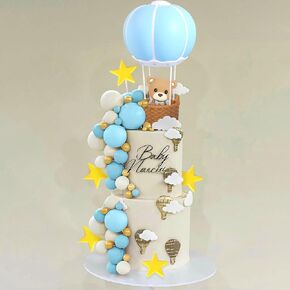 JeVenis Blue Bear Cake Decoration Blue Gold Balls Cake Topper Hot Air Balloons Bears Cake Cake Decoration Baby Shower Birthday Cake Decoration