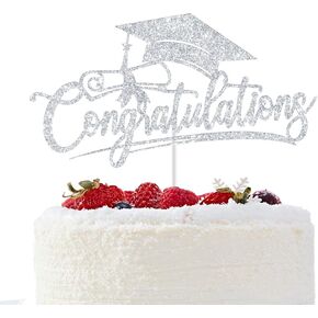 Congratulations Cake Topper, Congrats Grad Decorations, 2025 Graduation Cake Topper, High School College Senior Graduation Celebration Party Decorations (Blue and Gold Glitter)