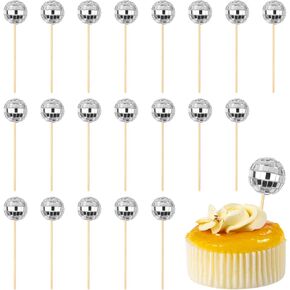 MIDELONG Disco Ball Cupcake Toppers, Silver Disco Balls Cake Decorations Mirror Balls Disco Cake Centerpiece Decor for 70s Disco Theme Dance Party Decorations Supplies, Pack of 20