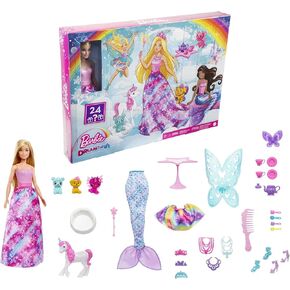 Barbie Dreamtopia Advent Calendar, Fantasy-Themed with 24 Surprises, Daily Toys Include Barbie Fashion Doll, Pets, Clothes & Accessories Like Mermaid Tail & Wings