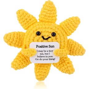 Funny Positive Crochet Sun, Inspirational Crochet Doll Handmade Cheer Emotional Support Positive Sun with Card Cute Knitted Sun Holiday Crochet Gifts for Birthday Graduation Home Party Decor