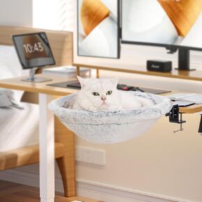 Uross Cat Desk Bed - 180° Rotating Soft & Comfortable Rabbit Fur Bed, Modern Indoor Cat Nest Furniture for Office Desks and Game Tables, Island Table-Supports 50 lbs (Grey)