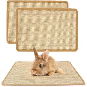 PODOO Bunny Scratch Pads, Sisal Rabbit Scratching Pad, Natural Rabbit Resting Mats for Cages, Forage Grass Mat Indoor Essentials Accessories for Guinea Pig Cat (4Pcs, 23.6 x 15.7 inches)