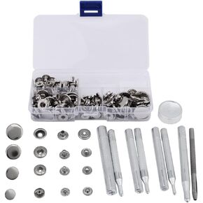 Button Replacement Kit,Press Studs Buttons Snap Fasteners 10mm 12mm 15mm 17mm with Setting Tools(Silver)
