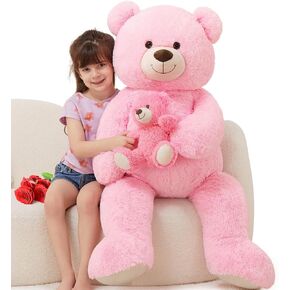MorisMos Giant Teddy Bear Stuffed Animal with Baby Bears,35.4'' Big Mommy Stuffed Bear,3 Small Bulk Teddy Bear Stuffed Animals for Baby Shower Birthday, 4-Pack Brown Bear Toys for Kids Mom Girlfriends