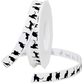 Morex Ribbon, Precious Pets - Cat Silhouettes Grosgrain, 5/8 inch by 20 Yards, White